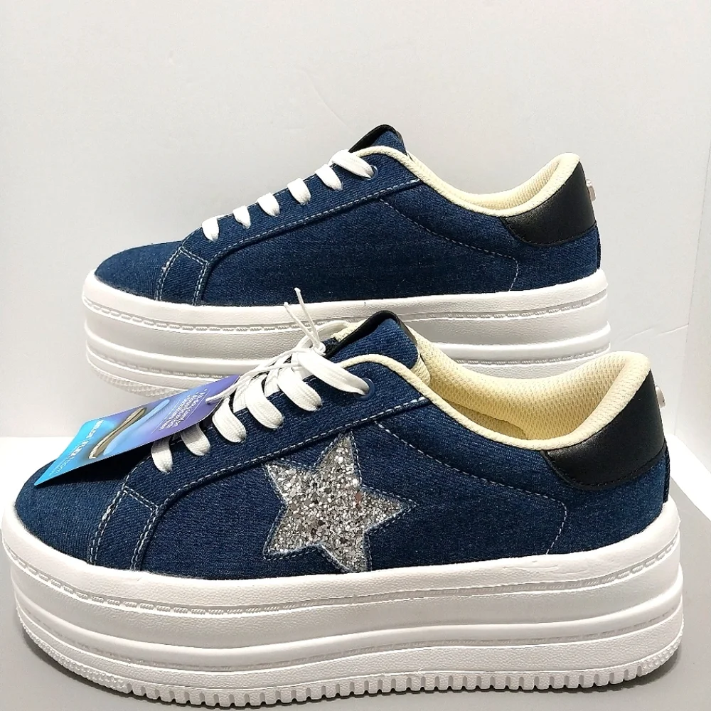 Belos Denim & Glitter Star Platform Sneakers, NWT, Size‎ 9| EUR 40